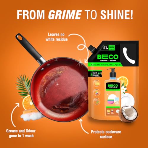 Beco Natural Dishwasher Liquid Refill | 2L Pack | Anti-Bacterial Formula | Orange Citrus Freshness | Ecofriendly Dish Washing Liquid Gel | Tough Grease Removal | Leaves No Residue on Utensils - Image 5