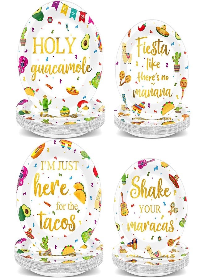 ojustbeok 48Pcs Mexican Fiesta Party Plates Taco Fiesta Party Decorations Dia De Los Muertos Tableware Parties Supplies Mexican Themed Dessert Plates for Boys Girls Colorful Parties Favor Serves 24 Guests - Image 1
