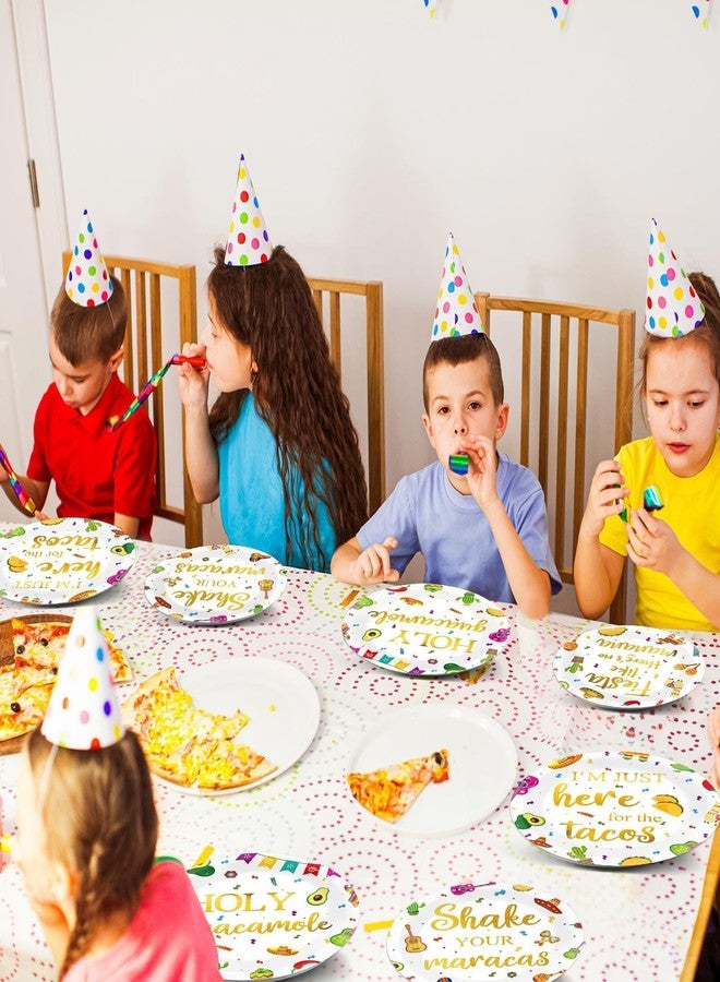 ojustbeok 48Pcs Mexican Fiesta Party Plates Taco Fiesta Party Decorations Dia De Los Muertos Tableware Parties Supplies Mexican Themed Dessert Plates for Boys Girls Colorful Parties Favor Serves 24 Guests - Image 5