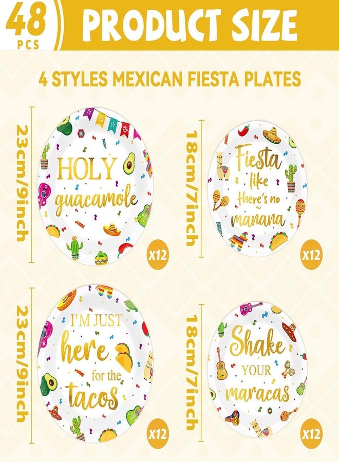 ojustbeok 48Pcs Mexican Fiesta Party Plates Taco Fiesta Party Decorations Dia De Los Muertos Tableware Parties Supplies Mexican Themed Dessert Plates for Boys Girls Colorful Parties Favor Serves 24 Guests - Image 2