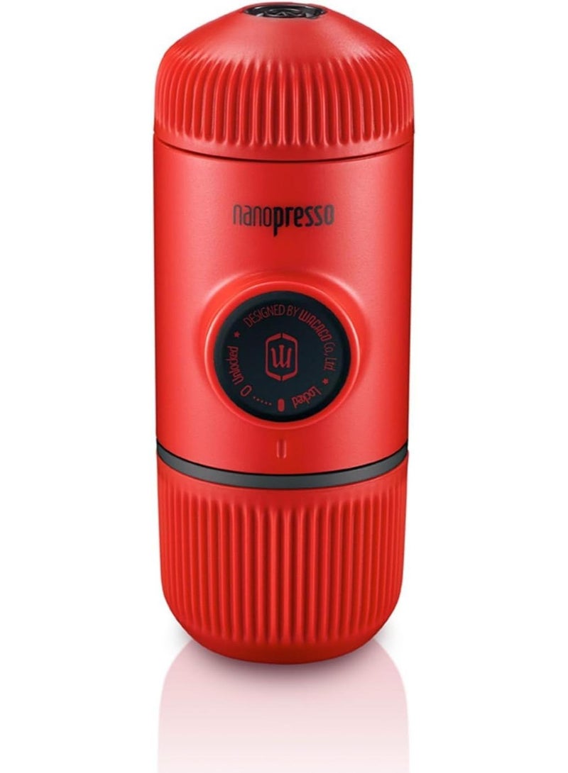 Nanopresso Manual Espresso Machine with 18 Bar Pressure, Petrol Red Edition, Compact Travel Coffee Maker Compatible with Ground Coffee by Wacaco, Upgraded Version of Minipresso, Stainless Steel