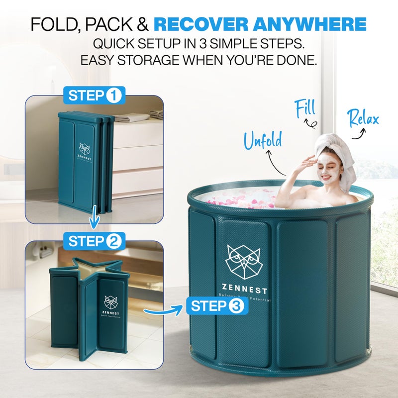 Zennest Foldable Portable Bathtub for Adults â€“ 2-in-1 Hot & Cold Plunge, 105-Gal Large Capacity Collapsible Bathtub Adult, 6-layer Insulated Portable Soaking tub - Space-saving Design - Image 2