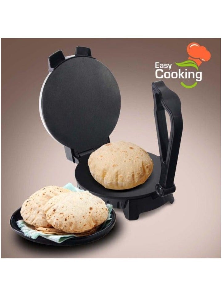 TIGER صانع الشباتي الكهربائي 8 بوصة 900 واط CK2430 – تسخين سريع صانع روتي غير لاصق مع مقبض بارد وضوءين مؤشرين مزدوجين – مضغوط، سهل التنظيف لضغط الخبز المسطح للمطبخ المنزلي – تصميم أنيق باللونين الأسود والفضي لروتي وتورتيلا مثاليين - Image 3