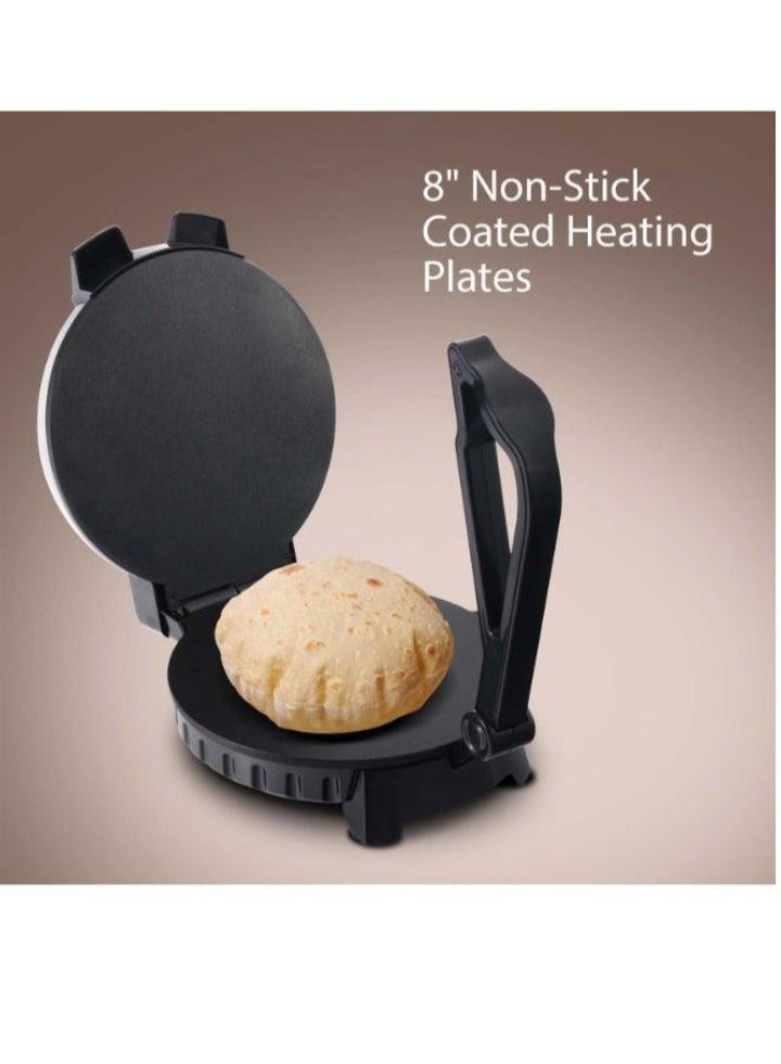 TIGER صانع الشباتي الكهربائي 8 بوصة 900 واط CK2430 – تسخين سريع صانع روتي غير لاصق مع مقبض بارد وضوءين مؤشرين مزدوجين – مضغوط، سهل التنظيف لضغط الخبز المسطح للمطبخ المنزلي – تصميم أنيق باللونين الأسود والفضي لروتي وتورتيلا مثاليين - Image 4