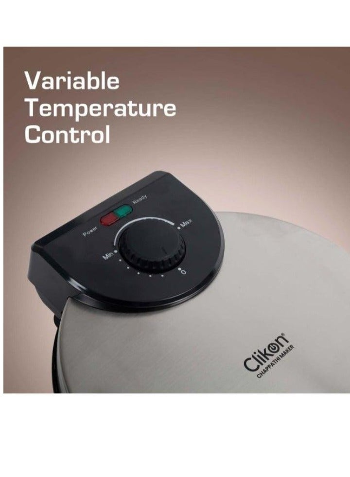 TIGER صانع الشباتي الكهربائي 8 بوصة 900 واط CK2430 – تسخين سريع صانع روتي غير لاصق مع مقبض بارد وضوءين مؤشرين مزدوجين – مضغوط، سهل التنظيف لضغط الخبز المسطح للمطبخ المنزلي – تصميم أنيق باللونين الأسود والفضي لروتي وتورتيلا مثاليين - Image 5