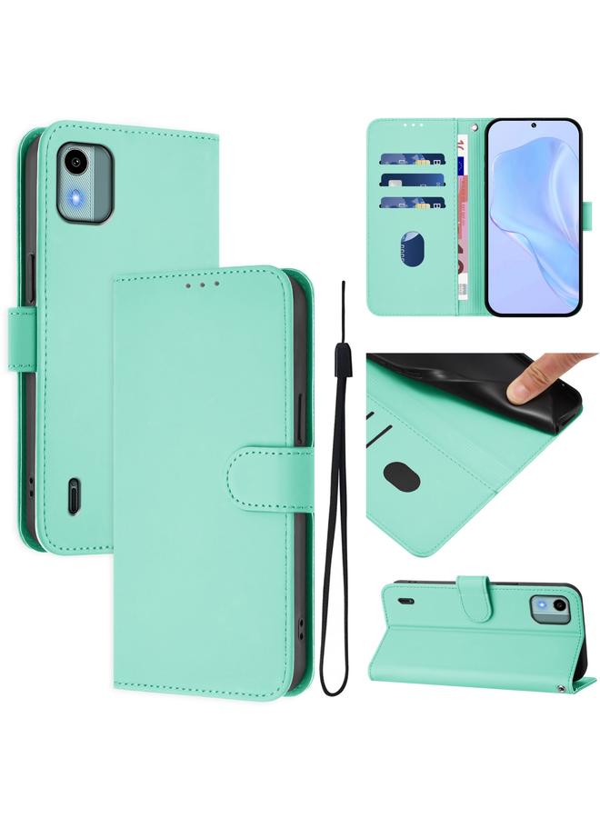 اس-توب جراب لهاتف Nokia C12 مصنوع من الجلد بلون سادة مع حبل تعليق - Image 1