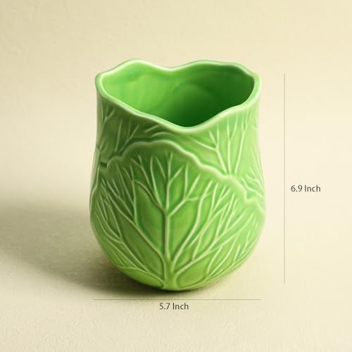 Bicuzat Ceramic Green Cabbage Kitchen Utensil Holder Large Cooking Utensil Crocks for Countertop Ocean Style Utensil Organizer for Spatula and Home B - Image 3