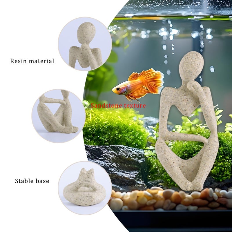 LIYAOLI Fish Aquarium Decor Ornaments Minimalist Sandstone Thinker Statue Fish Tank Decorations Small Accessories Resin Abstract Home Decor Fish Toy for Betta Cichlid Goldfish Shrimps Hermit Crabs Turtle - Image 4