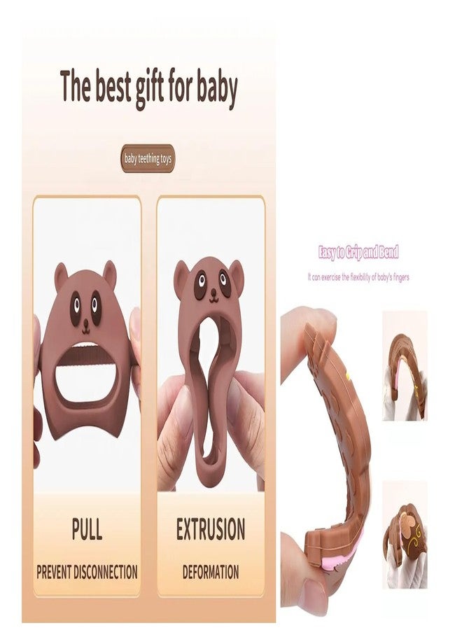 Rukan 2-Pack Never Drop Panda Teether - Cat Multi-Textured Surface for Babies 3-12 Months, Easy-Grip Sensory Toy (Brown) - Image 3