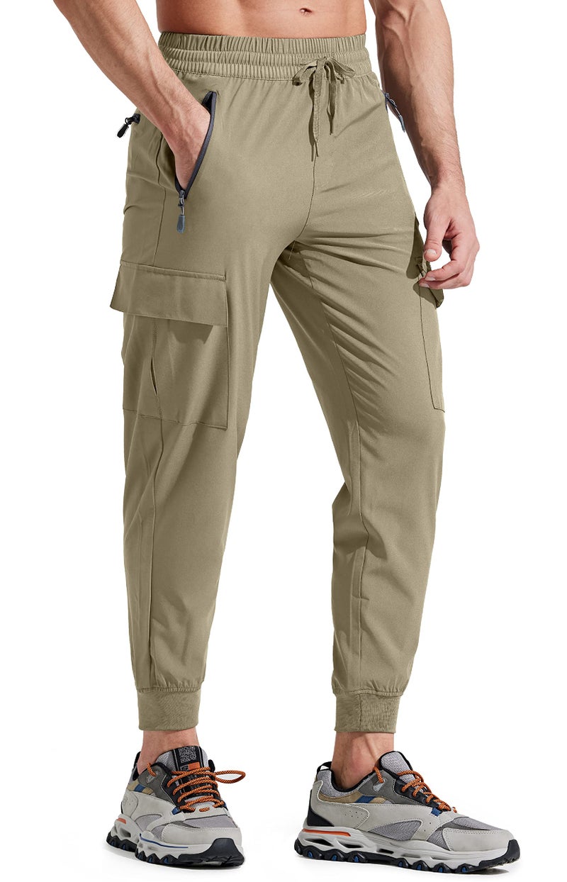Libin Men's Lightweight Joggers Quick Dry Cargo Hiking Pants Track Running Workout Athletic Travel Golf Casual Outdoor, Khaki XL - Image 1