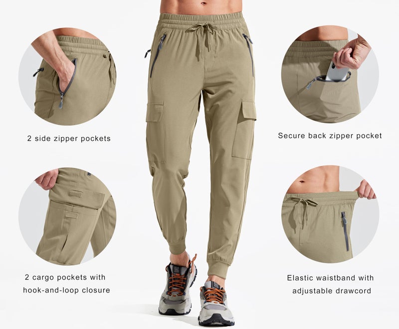 Libin Men's Lightweight Joggers Quick Dry Cargo Hiking Pants Track Running Workout Athletic Travel Golf Casual Outdoor, Khaki XL - Image 3