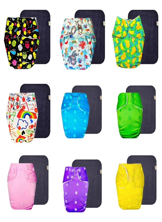 Dumbledo Premium Cloth Diaper with Black Insert (Pack of 9) | Dry Feel and Comfortable | 6-Layer Absorbent Pad | Travel Friendly | All-Day Wear | 3 Months - 3 Years | Unisex Baby - Image 1