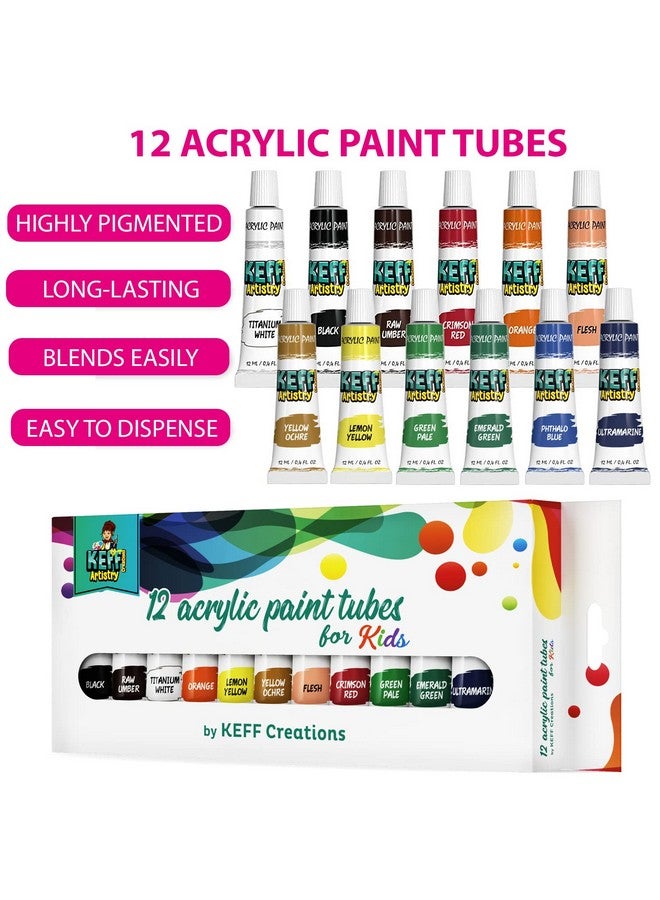 KEFF Kids Painting Set Toddler Paint Kit With Non Toxic Acrylic Paints Pre Drawn Canvas Boards Easel Brushes Palette & Pink Smock For Girls And Boys - Image 3