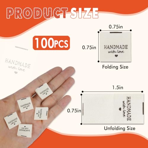 TOGETRUE 100pcs Sewing Labels for Handmade Items, Durable Fabric Woven Tags with Handmade with Love Text, Sewing Labels for Crochet, Knitting, Sewing Projects and DIY Crafts - Image 2