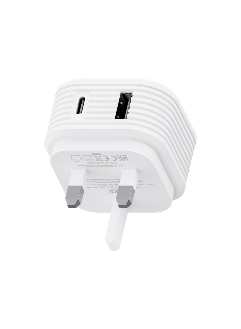 JUICE 20W Dual Port Charger, 2 Ports USB-A & USB-C Fast Charging, iPhone wall Charger, Power Adapter Compatible for iPhones, Tablets & Devices, White - Image 3