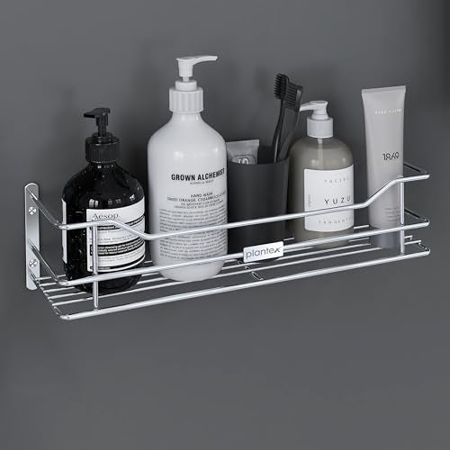 Plantex Bathroom Shelf for Wall Steel/Wall Mounted Shelf for Kitchen with Railings/Washroom Organizer (16 inch, Chrome) - Image 1