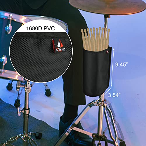 TXEsign Drumstick Holder Drum Sticks Holder Bag for Drumsticks Brushes Mallets Up to 10 Pairs, Two Straps Attach to Drum Kit & Music Stand (Black) - Image 3