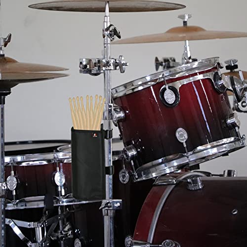 TXEsign Drumstick Holder Drum Sticks Holder Bag for Drumsticks Brushes Mallets Up to 10 Pairs, Two Straps Attach to Drum Kit & Music Stand (Black) - Image 5