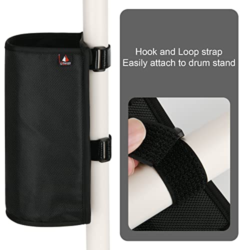 TXEsign Drumstick Holder Drum Sticks Holder Bag for Drumsticks Brushes Mallets Up to 10 Pairs, Two Straps Attach to Drum Kit & Music Stand (Black) - Image 4
