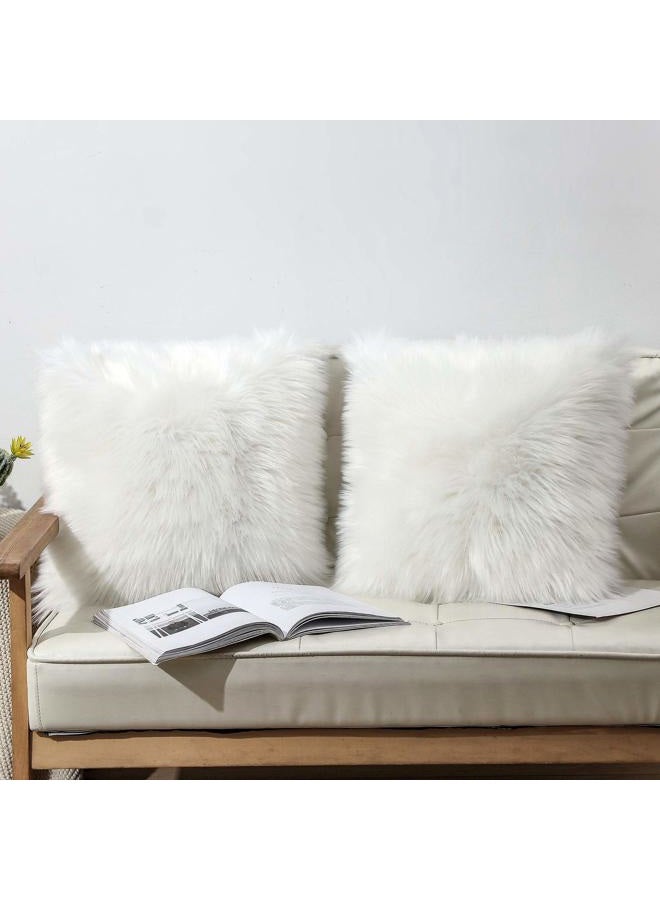 OYIMUA Fluffy Decorative Throw Pillow Covers 20×20, Faux Fur Farmhouse Luxury Pillow Cases,Soft Plush Fuzzy White Cushion Covers for Sofa Couch Living Room Bedroom Set of 2 - Image 2