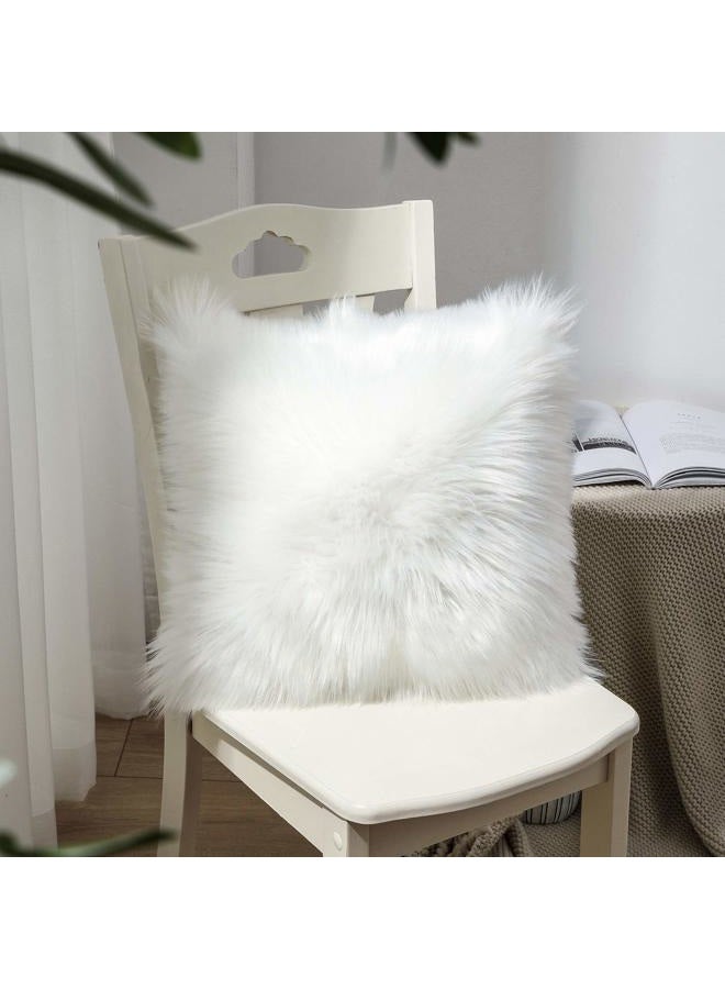 OYIMUA Fluffy Decorative Throw Pillow Covers 20×20, Faux Fur Farmhouse Luxury Pillow Cases,Soft Plush Fuzzy White Cushion Covers for Sofa Couch Living Room Bedroom Set of 2 - Image 3