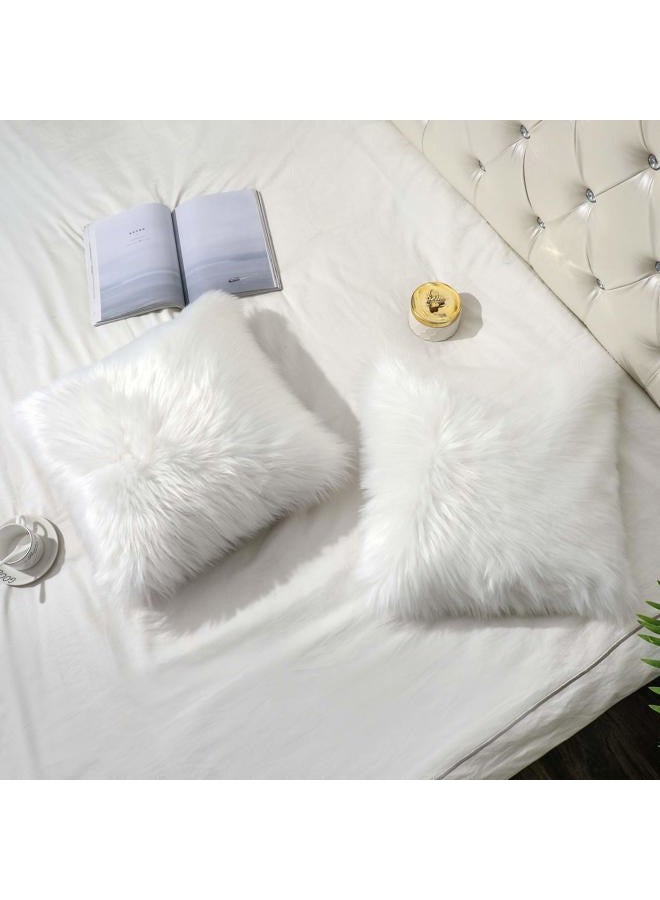 OYIMUA Fluffy Decorative Throw Pillow Covers 20×20, Faux Fur Farmhouse Luxury Pillow Cases,Soft Plush Fuzzy White Cushion Covers for Sofa Couch Living Room Bedroom Set of 2 - Image 4