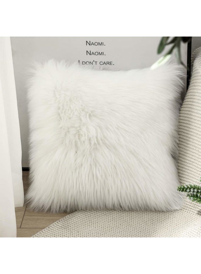 OYIMUA Fluffy Decorative Throw Pillow Covers 20×20, Faux Fur Farmhouse Luxury Pillow Cases,Soft Plush Fuzzy White Cushion Covers for Sofa Couch Living Room Bedroom Set of 2 - Image 5