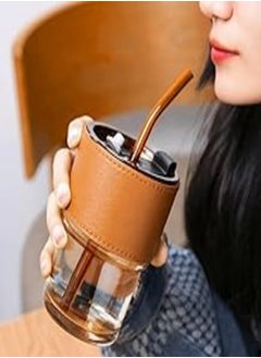 Generic Voix Glass Tumbler Mug with Lid, 435ml, Amber