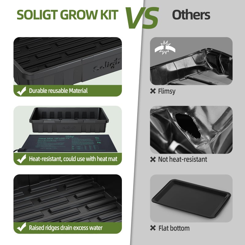 SOLIGT Extra Thick Heavy Duty 10 Pack Seed Starting Trays - Microgreens Growing Trays Seedling Plant Germination Starter Tray Transplant Fodder Flats, No Holes, No Leakage, Reusable, 14 * 10.8 * 2.3" - Image 5