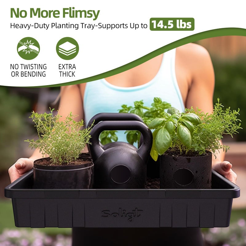 SOLIGT Extra Thick Heavy Duty 10 Pack Seed Starting Trays - Microgreens Growing Trays Seedling Plant Germination Starter Tray Transplant Fodder Flats, No Holes, No Leakage, Reusable, 14 * 10.8 * 2.3" - Image 2