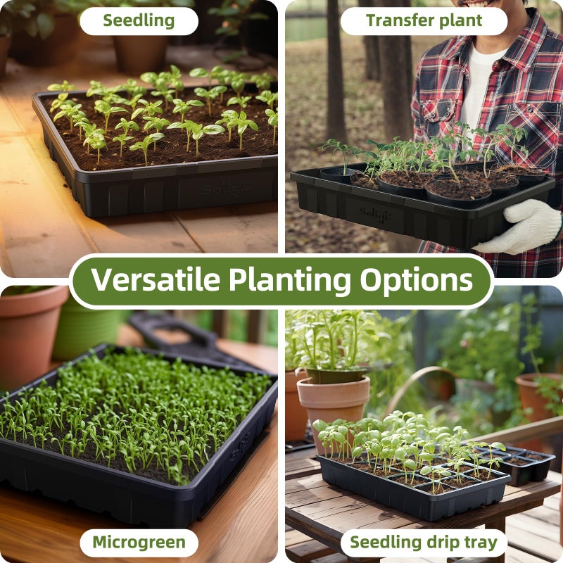 SOLIGT Extra Thick Heavy Duty 10 Pack Seed Starting Trays - Microgreens Growing Trays Seedling Plant Germination Starter Tray Transplant Fodder Flats, No Holes, No Leakage, Reusable, 14 * 10.8 * 2.3" - Image 3