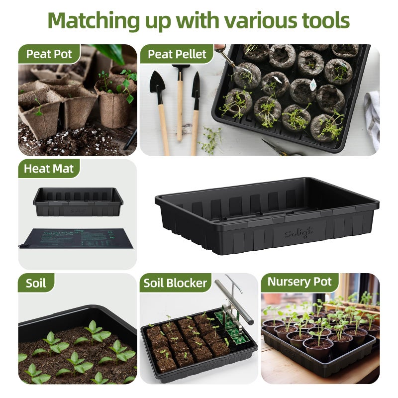 SOLIGT Extra Thick Heavy Duty 10 Pack Seed Starting Trays - Microgreens Growing Trays Seedling Plant Germination Starter Tray Transplant Fodder Flats, No Holes, No Leakage, Reusable, 14 * 10.8 * 2.3" - Image 4