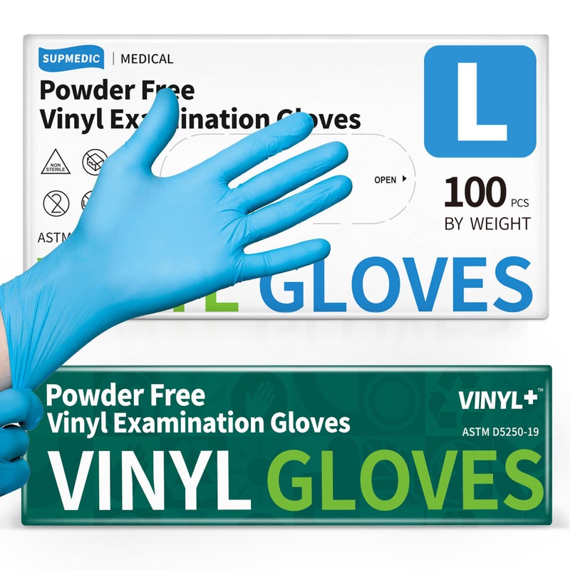Supmedic Vinyl Disposable Exam Gloves, 4 Mil Powder-Free Latex-Free Food Grade Cooking Cleaning Medical Glove, Blue 100 Pcs (Large) - Image 1