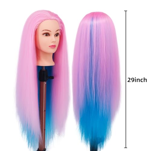 Eumos Mannequin Head with Hair 29 Cosmetology Doll Head for Hair Styling to Practice on Hairdressing Training Braiding Heads with Clamp Holder kit - Image 3