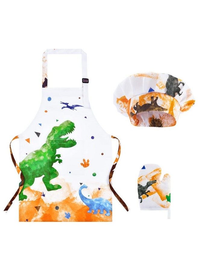 Wernnsai - Dinosaur Apron Set Waterproof Chef Artist Cooking Aprons For Kids Boys Kitchen Bib With Adjustable Strap Pocket Chef Hat And Mittens For Baking Painting Party (Extra Small 25 Years) - Image 1