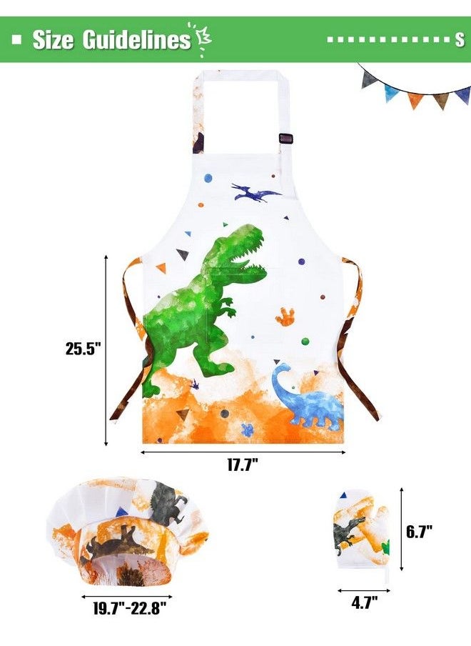 Wernnsai - Dinosaur Apron Set Waterproof Chef Artist Cooking Aprons For Kids Boys Kitchen Bib With Adjustable Strap Pocket Chef Hat And Mittens For Baking Painting Party (Extra Small 25 Years) - Image 1