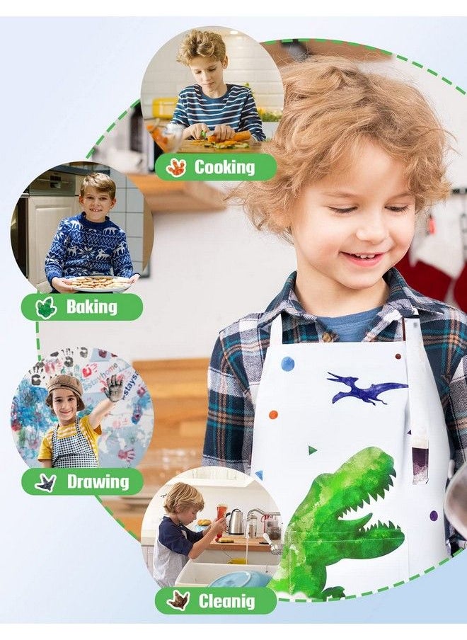Wernnsai - Dinosaur Apron Set Waterproof Chef Artist Cooking Aprons For Kids Boys Kitchen Bib With Adjustable Strap Pocket Chef Hat And Mittens For Baking Painting Party (Extra Small 25 Years) - Image 1