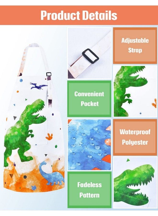 Wernnsai - Dinosaur Apron Set Waterproof Chef Artist Cooking Aprons For Kids Boys Kitchen Bib With Adjustable Strap Pocket Chef Hat And Mittens For Baking Painting Party (Extra Small 25 Years) - Image 1