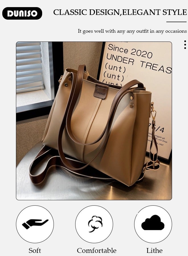 DUNISO Women's Shoulder Tote Bag Faux Leather Handbag for Women Large Capacity Messenger Bag, Fashionable Travel Shoulder Bag for Ladies Girls College Students - Image 5