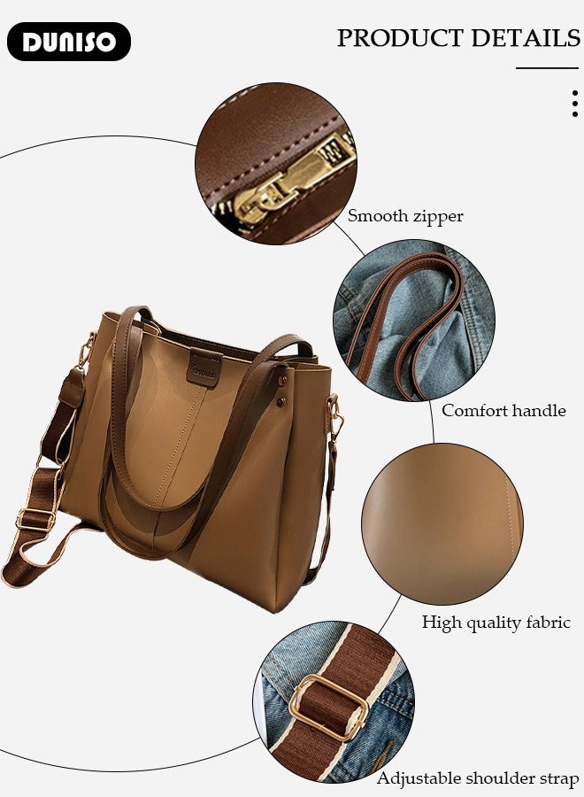 DUNISO Women's Shoulder Tote Bag Faux Leather Handbag for Women Large Capacity Messenger Bag, Fashionable Travel Shoulder Bag for Ladies Girls College Students - Image 2