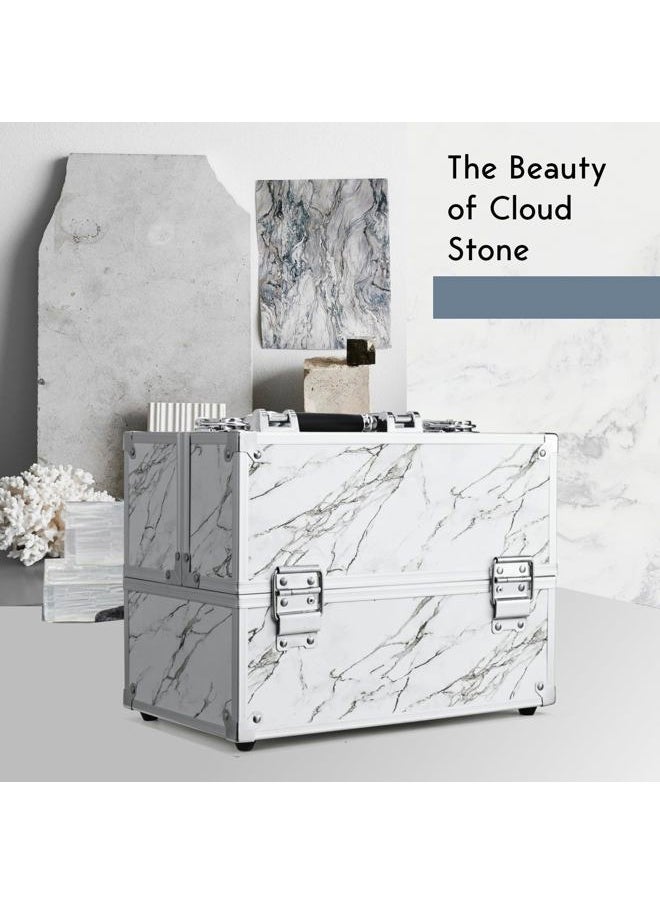 FRENESSA - Frenessa Makeup Train Case Marble Leather Cosmetic Organizer Case 12 Inch Large Makeup Box 6 Trays Makeup Storage Organizer for Makeup Artist, Nail Tech Students, Craft Tools Travel Makeup Case Marble - Image 1