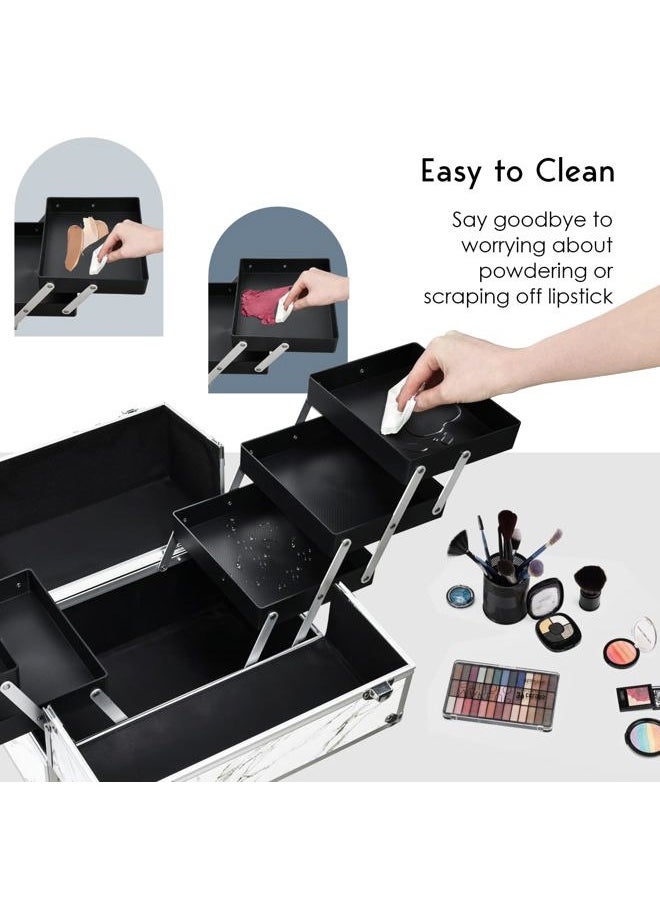 FRENESSA - Frenessa Makeup Train Case Marble Leather Cosmetic Organizer Case 12 Inch Large Makeup Box 6 Trays Makeup Storage Organizer for Makeup Artist, Nail Tech Students, Craft Tools Travel Makeup Case Marble - Image 1