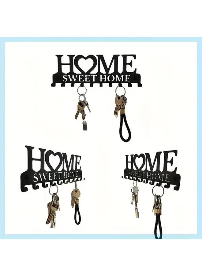 Black Wall Mounted Key Holder With Home Label Heart Cutouts Rust Resistant - Image 3