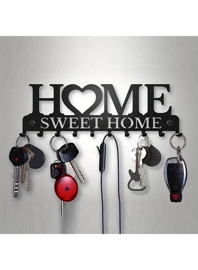 Black Wall Mounted Key Holder With Home Label Heart Cutouts Rust Resistant - Image 2