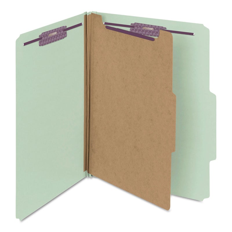 Smead Pressboard Classification File Folder with SafeSHIELD Fasteners, 1 Divider, 2" Expansion, Letter Size, Gray/Green, 10 per Box (13776) - Image 4
