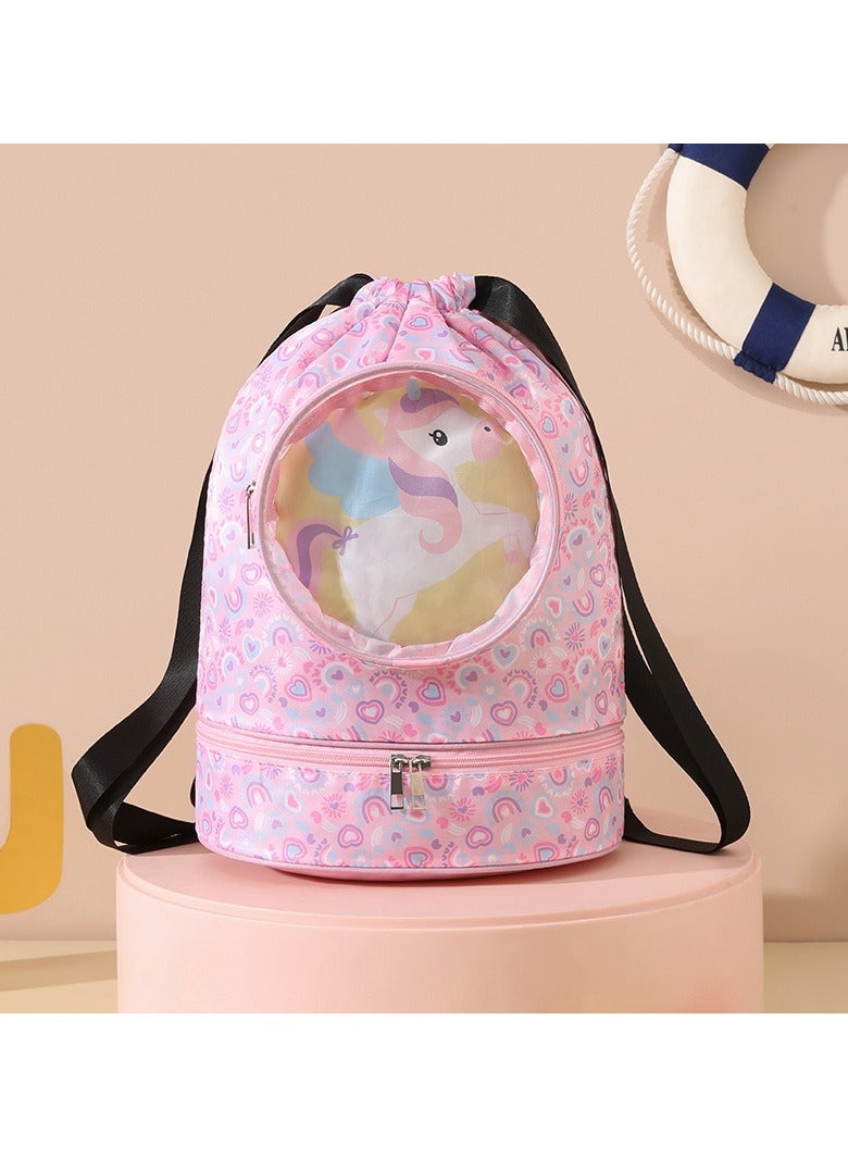 CMGTYYD. حقيبة ظهر للسباحة الجافة المبللة للسباحين، حقيبة ظهر رياضية للسباحة، حقيبة ظهر رياضية للسباحة، حقيبة ظهر رياضية للسباحة مقاومة للماء برباط، حقيبة ظهر رياضية للحيوانات الكرتونية اللطيفة باللون الأرجواني الفاتح، للسباحة والصالة الرياضية ومعدات التمرين - Image 1