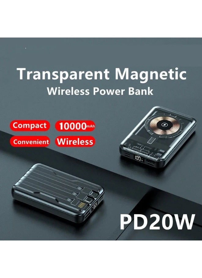 General 10000mAh Magnetic Qi Wireless Charger Transparent Power Bank for iPhone 14 13 12 Samsung Huawei Mi Power Bank Battery External Battery  - Image 4