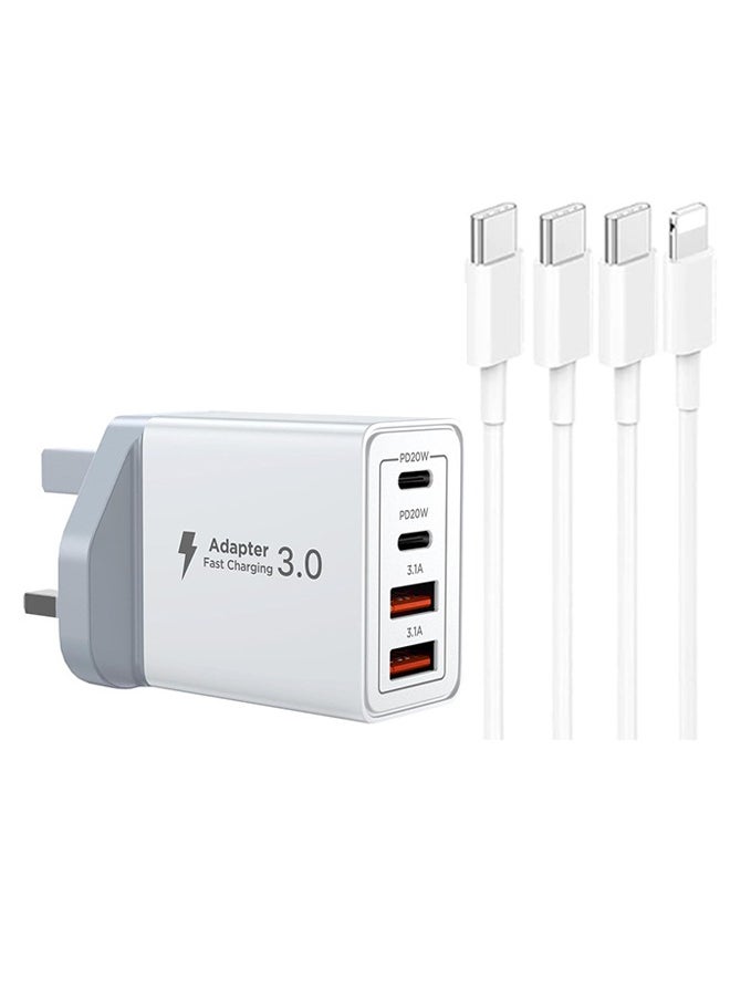X-level 2 Pack iPhone 16 Fast Charger Cable with Plug 40W 4-Port Fast Charger for iPhone 16 Pro/16 Pro Max/15/15 Pro/14/14 Pro/13/13 Pro/12/12 Pro/11/11 Pro/10/XR,Apple USB C to Lightning/C Charging Cable and Plug Power Adapter  - Image 1