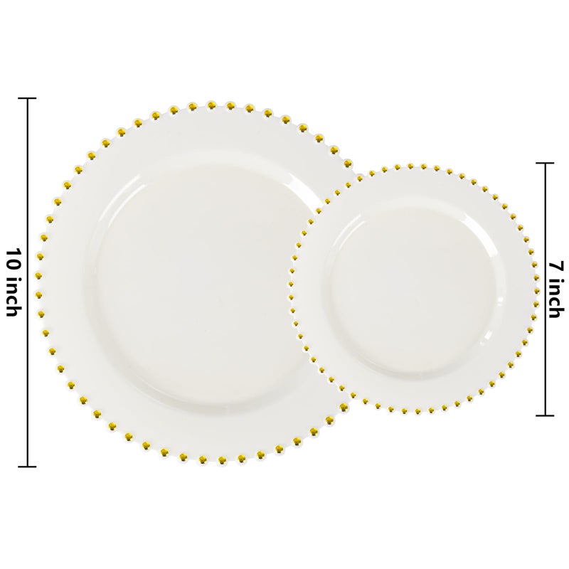 ejonirinjonir EI 60pcs Beige Plastic Plates with Gold Rim,Ivory Disposable Plates,Heavy Duty Fancy Plastic Plate,10" Dinner & 7" Dessert Plate Elegant for Party,Wedding,Birthday,Spring,Afternoon tea - Image 2