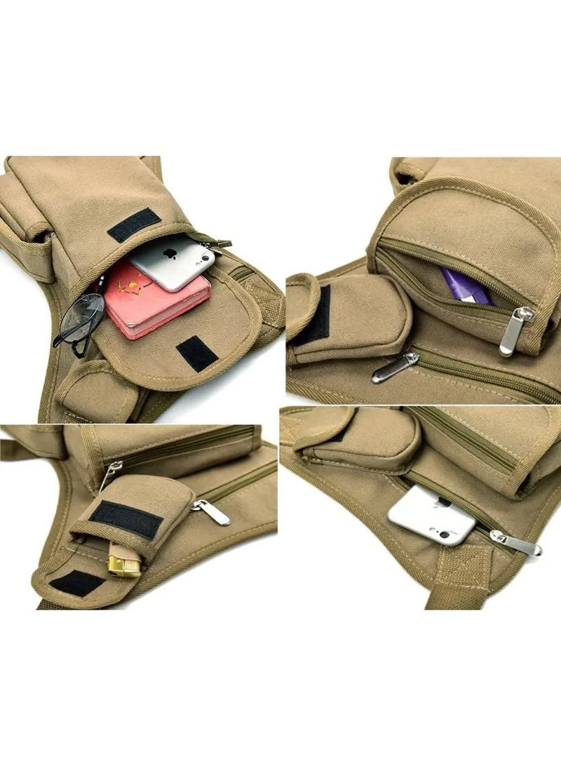 Loquat Multi-functional Canvas Waist Bag,Tactical Drop Leg Bag Utilitary Water Resistant Pouch Cross Over Leg Rig Thigh Pack for Motorcycle Cycling Riding Outdoors Camping - Image 4